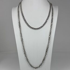 Vintage Monet Long Silver-Tone Link Necklace